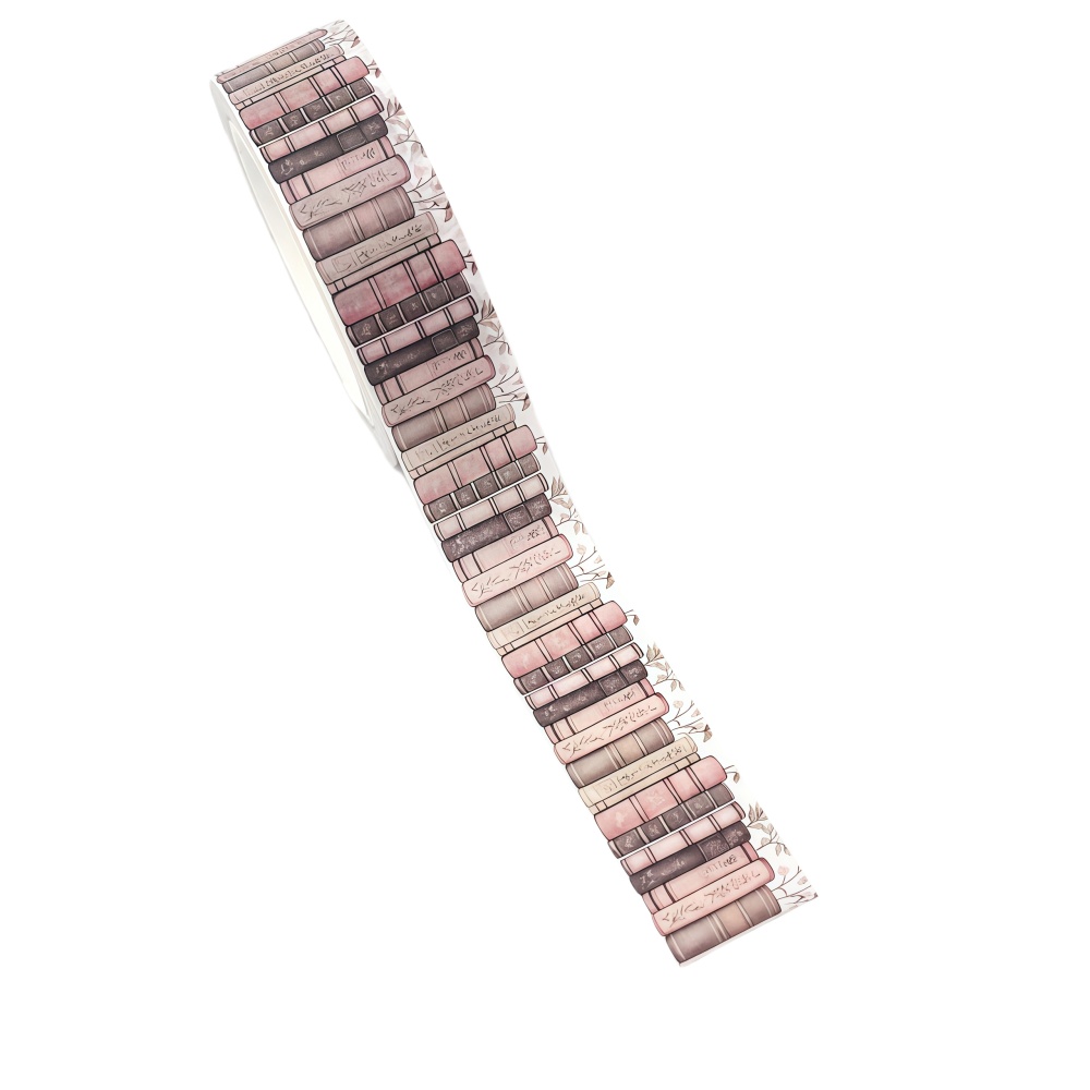 1pc Vintage Book Spine Journal Washi Tape, Artistic Pink-brown Series, Diy Decorative Sticker, Notebook Collage Material