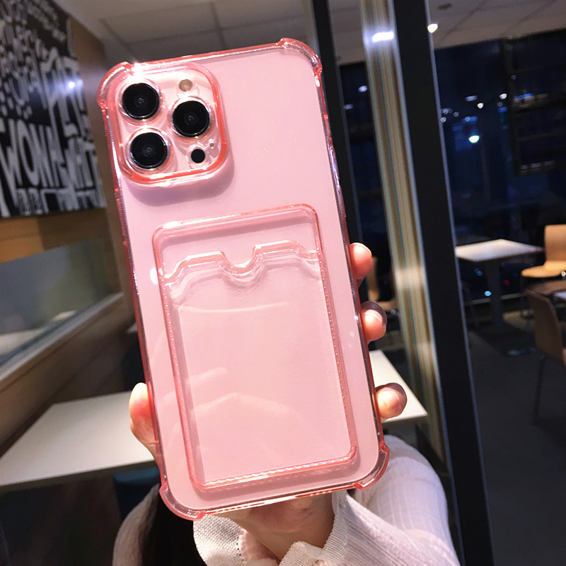 Phone Case: For Iphone 16 11 12 13 14 15 Pro Max Case With Card Bag Transparent Shockproof Back Cover For Iphone Se 2020 Xr X Xs Pro