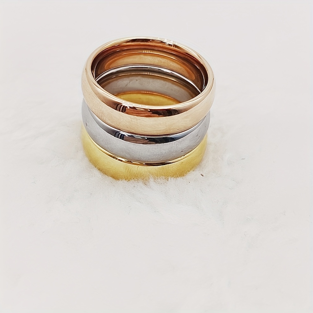 3pc Unisex Tungsten Steel Rings Set, Rose Gold & Silver