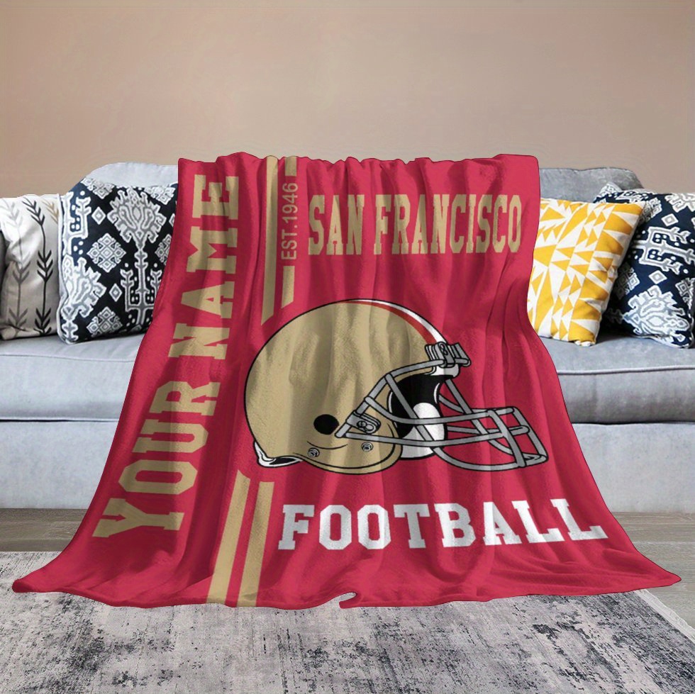 a san francisco football theme   personalized custom name perfect gift for men women and boys suitable for sofa bed sofa decoration polyester rectangular knitted fabric great gift for fans details 5