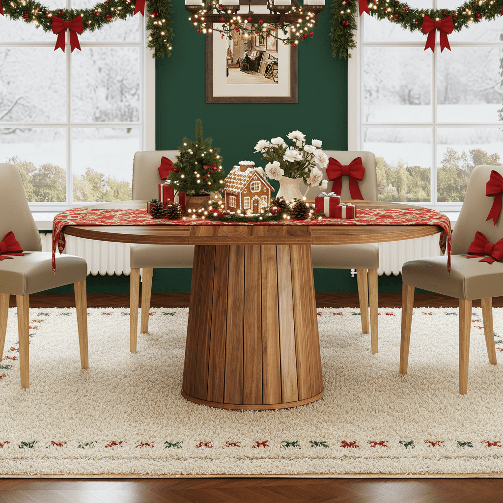 Oval Dining Table For 6 Christmas 55.11 Inch Farmhouse Wood Dinner Table With Wooden Tabletop