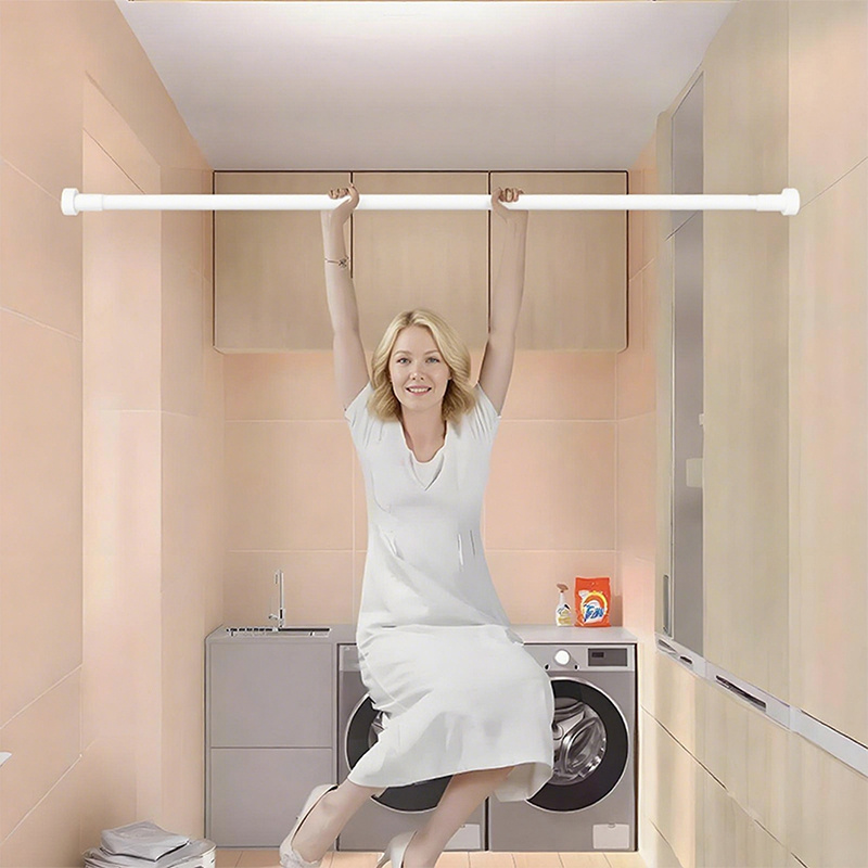 heavy duty extendable pole no drill installation black white multi purpose for bathroom window curtain clothes drying ideal for shower wardrobe support   for home commercial use   adjustment space saving storage