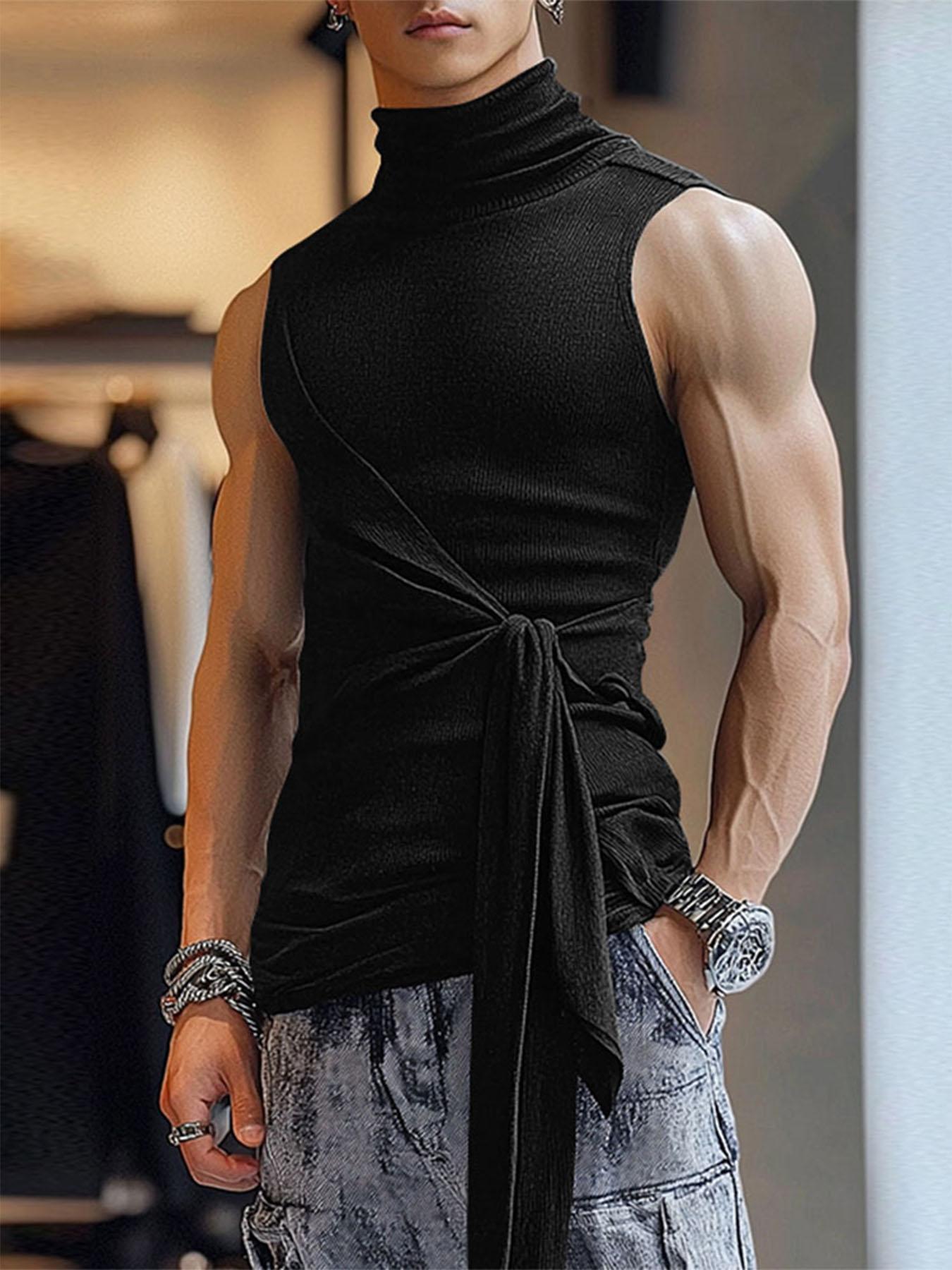 Sleeveless Turtleneck Crop Top Men Men Turtleneck Cropped Tops