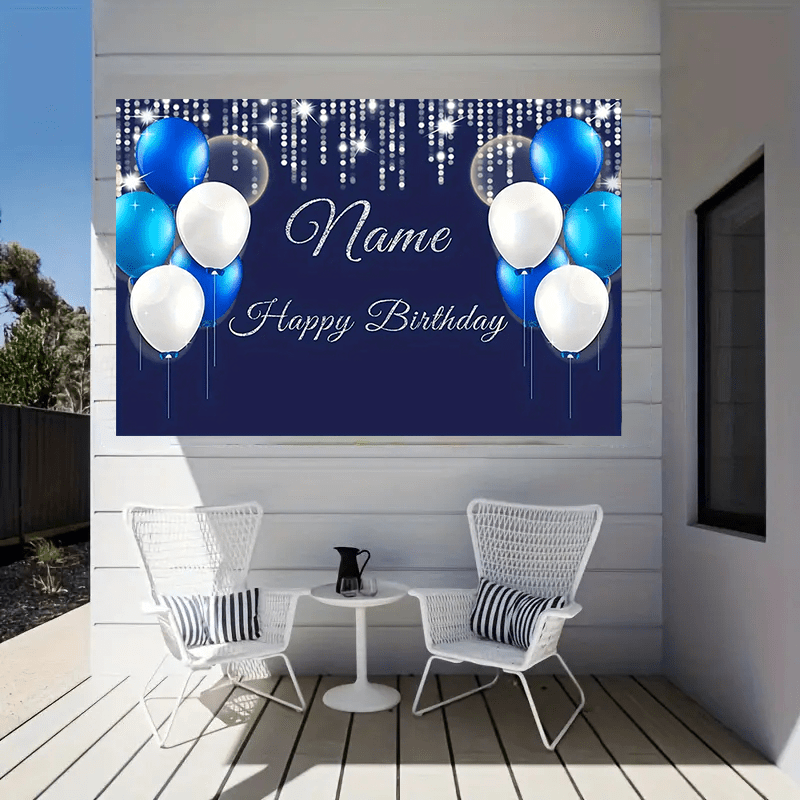 

Customizable Balloon Birthday Party Backdrop - Silvery Glitter Vinyl Banner, Anniversaries, Baptisms & More, 71"x90