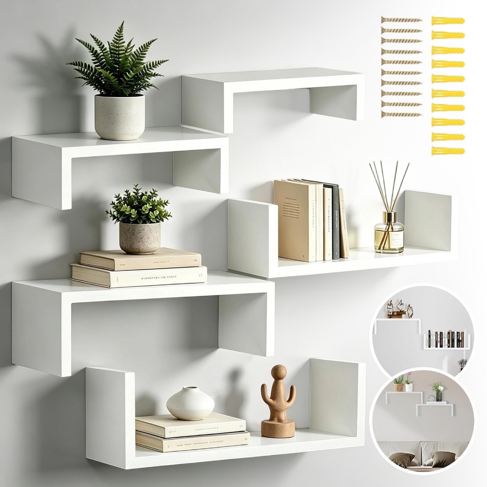 Image of 5-tier Wall-mounted Storage Shelves, Sturdy And Space-. Perfect For Living Room, Bedroom, Bathroom, Kitchen, And Office Organization, Floating Shelves