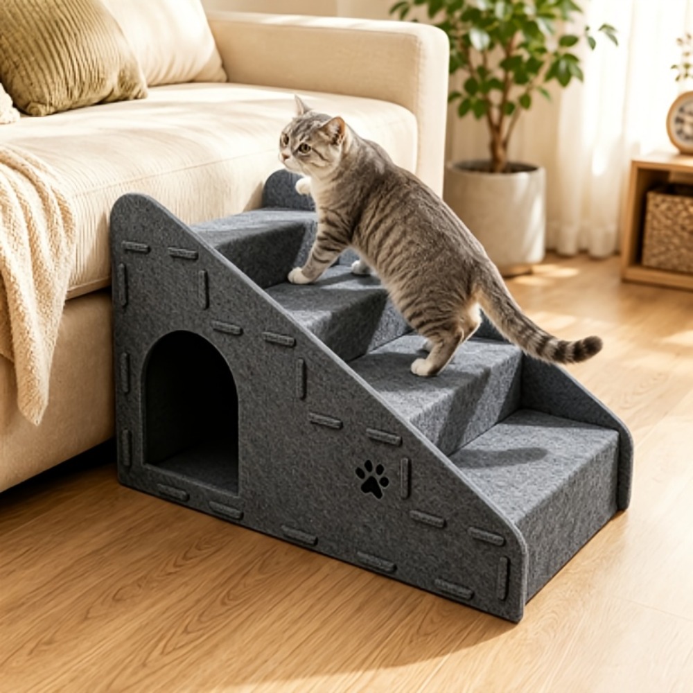 TEMU Escalier multifonctionnel 3-en-1 pour animaux de compagnie, échelle pour chien amovible à 4 marches, convertible en lit pour chat et griffoir