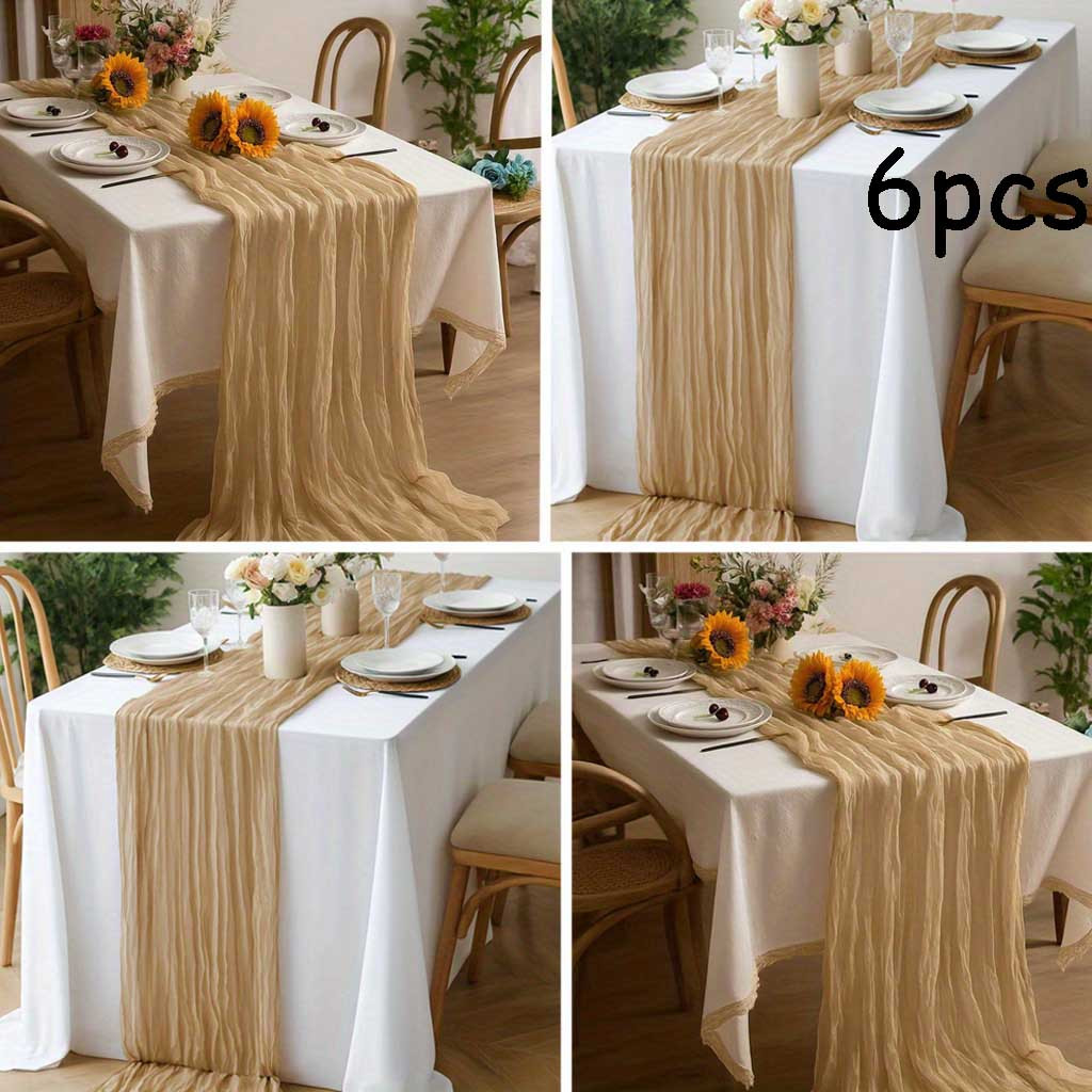 TEMU [Decorazioni per Matrimonio] Set da 6 Runner da in Garza di Poliestere Stile Boho /Beige, Tela a e per Decorazioni , Centrotavola per e Feste