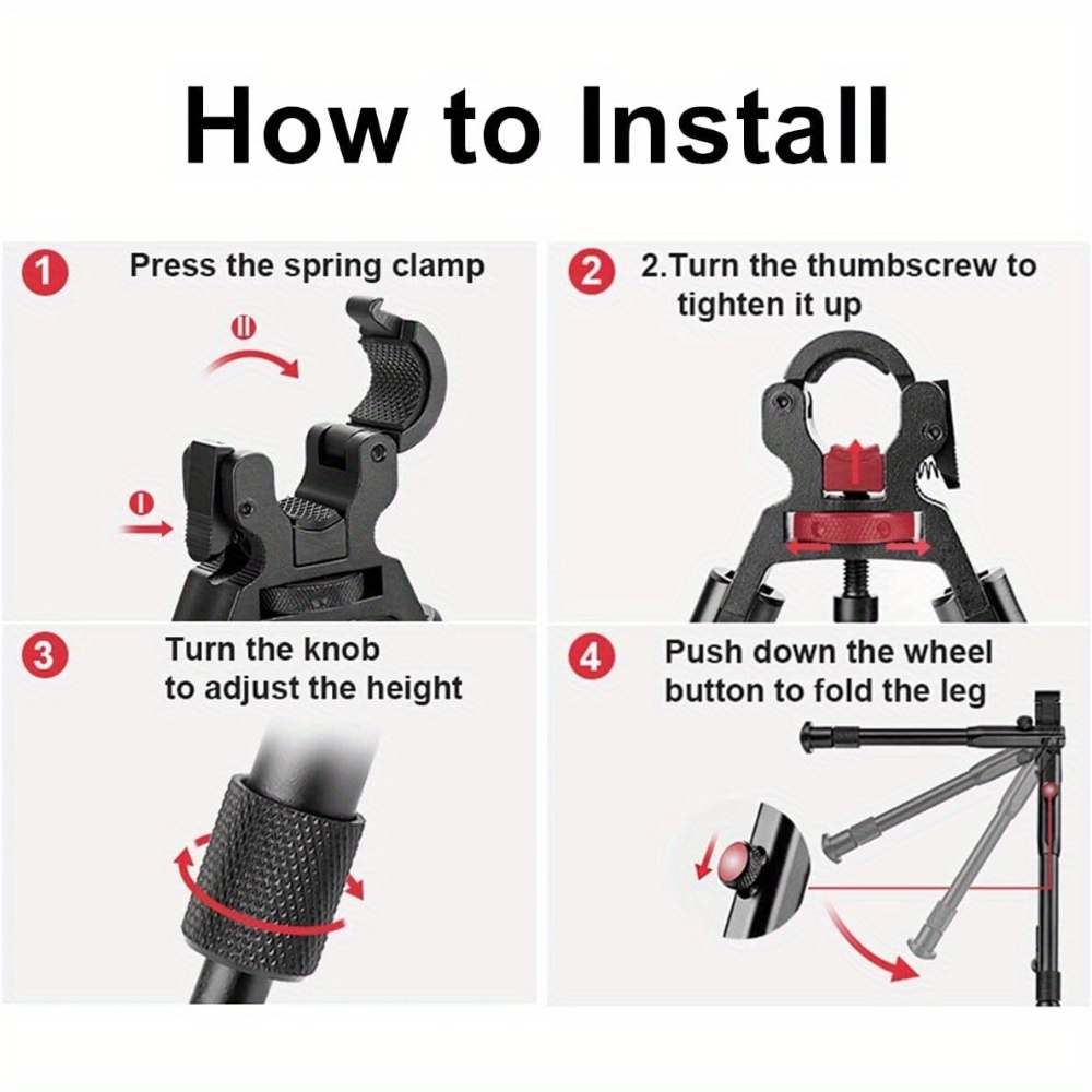 Compact Tactical Bipod for Rifles - Foldable Clamp-On Design