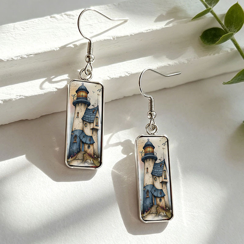Women's Coastal Lighthouse Cottage Stainless Steel Drop Earrings