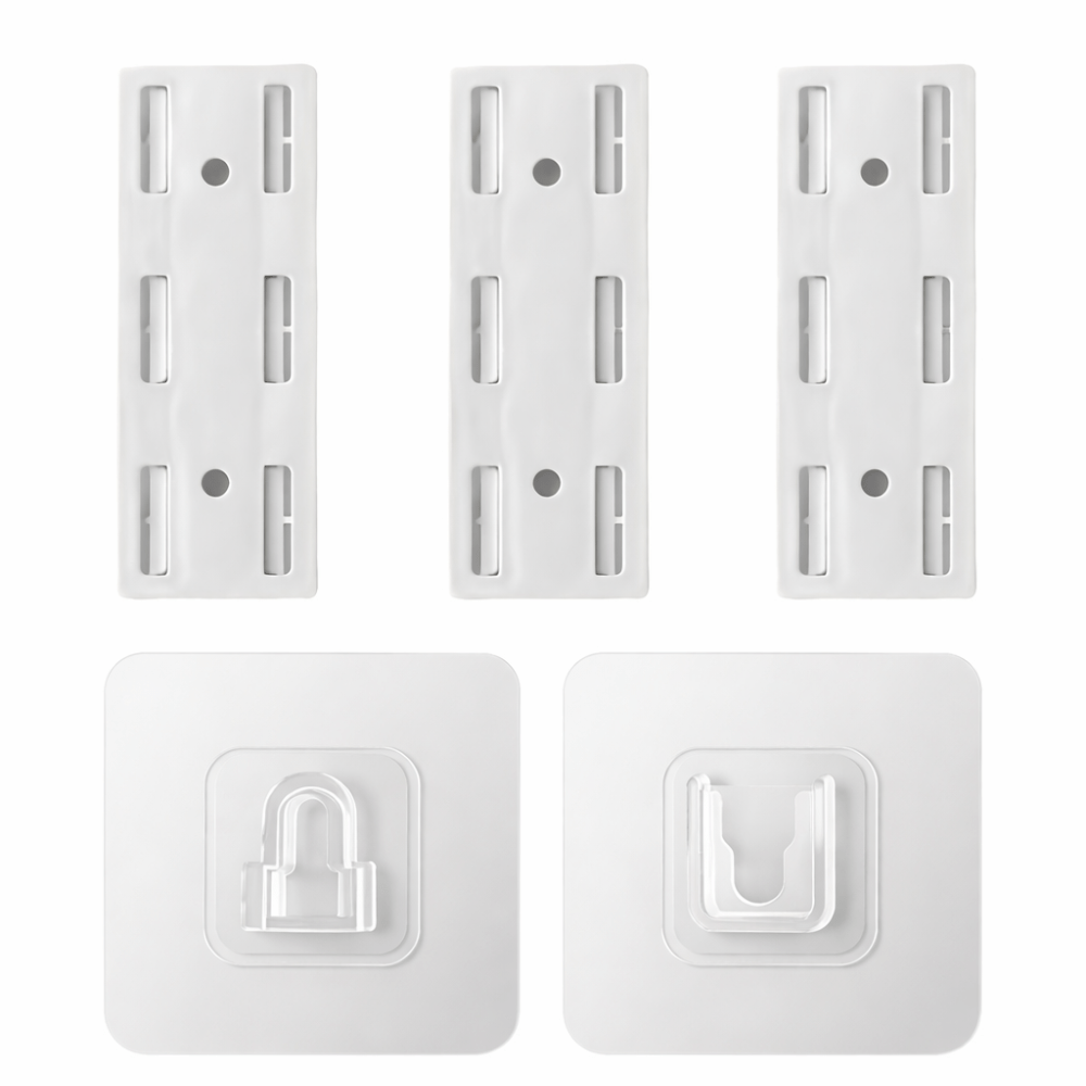 TEMU 5pcs Set (3pcs Plug-in Paste Hooks And Male-female Buckles) Super Strong Adhesive Plug Storage Rack - Space-saving Wall-mounted Bracket With ,