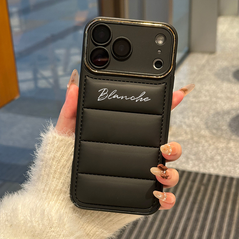 TEMU Phone Case - Diy Customized Text Custom Name New Down Jacket Phone Case For Iphone 17 Pro Max 17 Pro