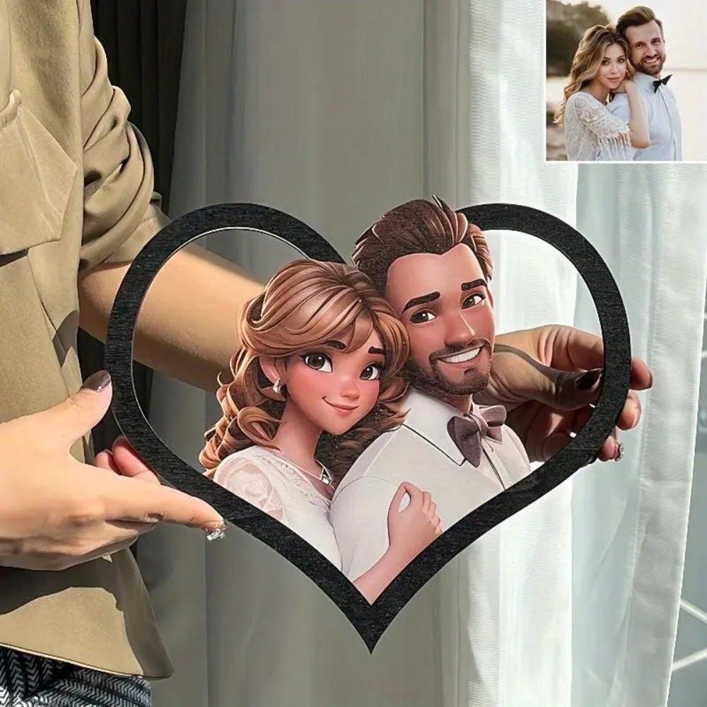 TEMU 2d Flat, Personalized 3d Cartoon Photo Frame - Ai-generated Design Acrylic Art, Perfect Romantic Gift For Valentine's Day, Anniversary, Or
