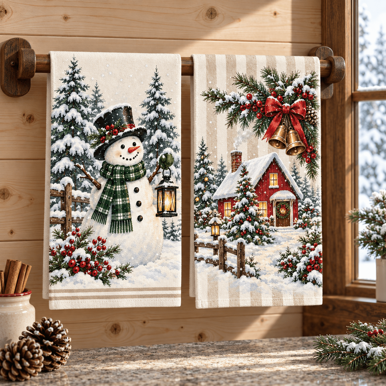 TEMU Lot de 2 torchons de cuisine WOYUO de neige de Noël et bonnet de Père Noël, adaptés pour le nettoyage et le séchage, microfibre/chiffons à