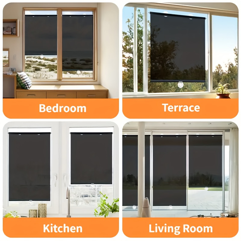 2pcs Retractable Shade Roller Blinds - Titanium Silver Reflective Shading Blinds with Over 90% Shading Rate, 3 Diamond-Free Suction Cups - Insulated Curtains for Kitchen, Bathroom, Bedroom And Car Windows - Living Room Shading Blinds