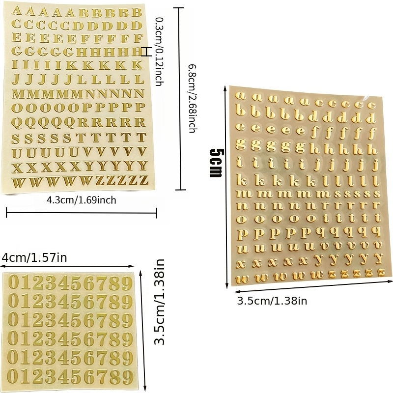 TEMU 320pcs Small Golden Letter And Number Stickers, 3d Self-adhesive Mini Letter Stickers, Glitter Letter And Number Decals, Used For Scrapbooking,