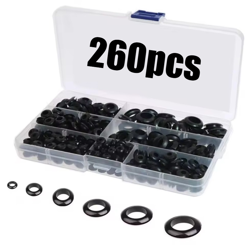 TEMU 260 Pezzi Kit di O-Ring e Rondelle in Gomma a - Guarnizioni Isolate per Cavi ad Resistenza, Misure Multiple 8mm, 10mm, 12mm, 14mm, 16mm, 18mm,