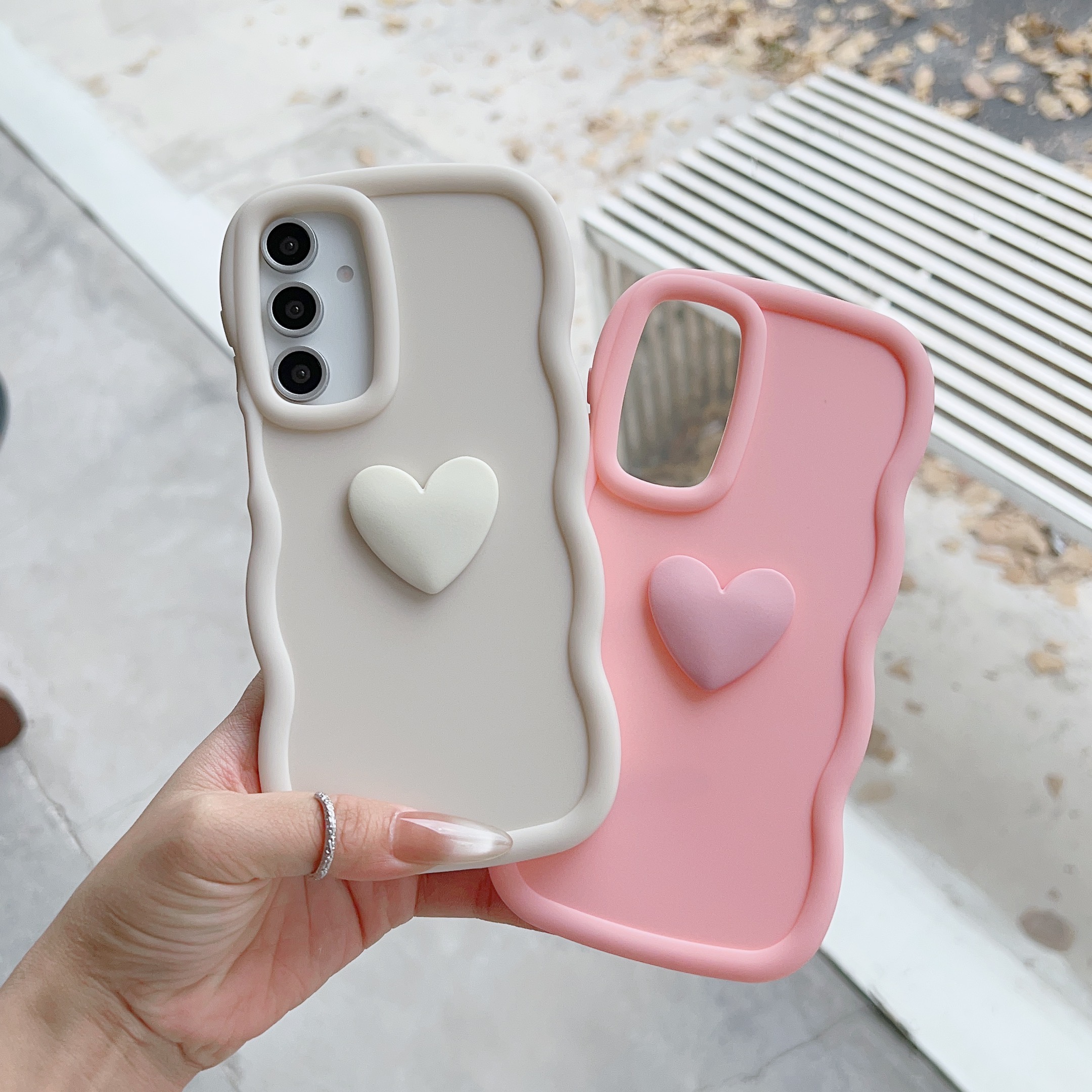 TEMU Phone Case: 2-pack Macaron Wavy Textured 3d Heart Phone Case, Christmas Gift, Birthday Gift. Suitable For Series S26/s26 Plus/s26 Ultra/s22/s22