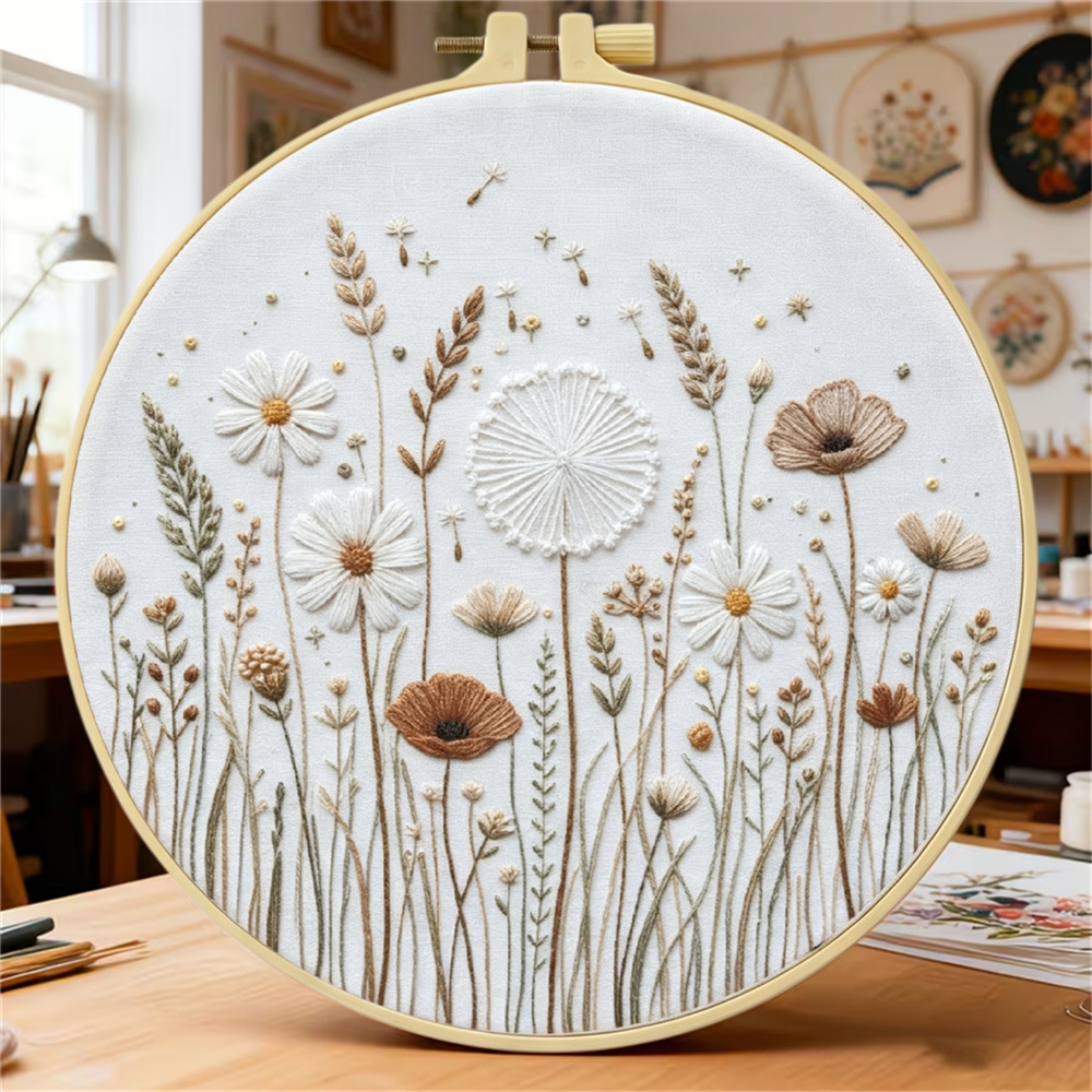 TEMU Kit de broderie 1 pièce, motif de et fleur sauvage séchée, kit de broderie à , kit de broderie facile à soi- pour adultes et débutants,