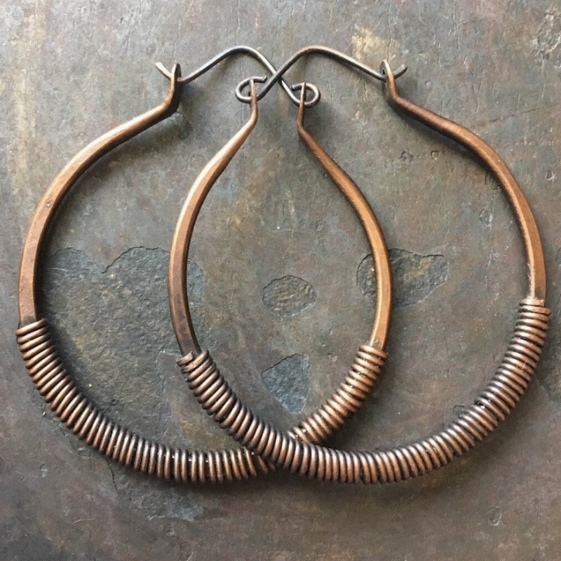 TEMU Copper Hoop Earrings Wire Wrap Hoops Copper Hoops Big Earrings Rustic Jewelry Large Hoop Earrings Large Hoops