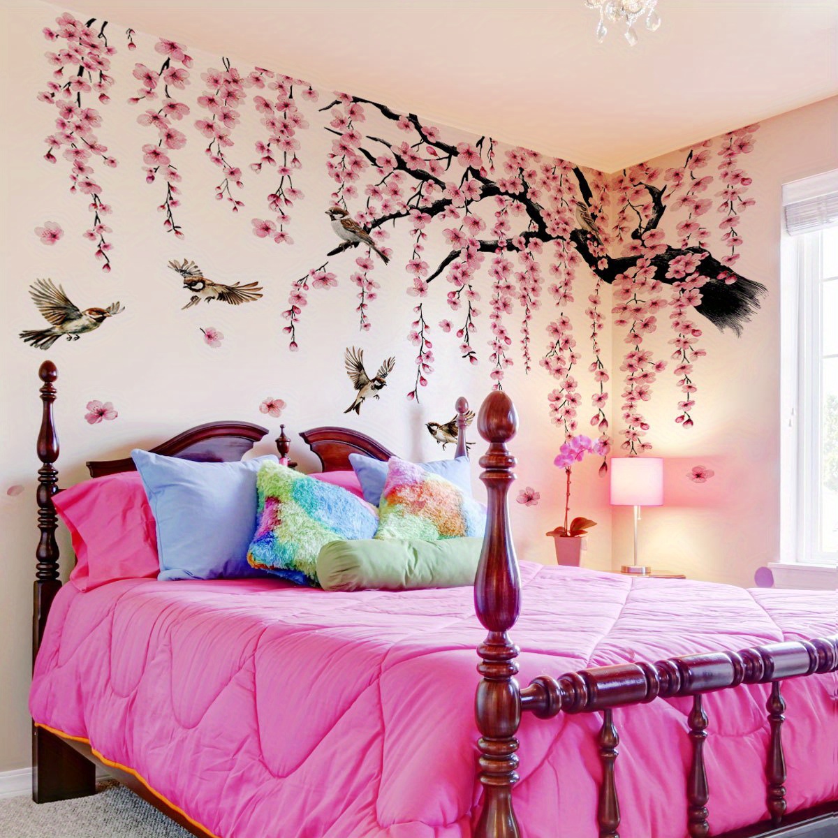 Decorazioni Camera Da Letto Wondever Adesivi Murali Fiori Di Ciliegio Rosa Sticker Da Muro Ramo Fiorito Uccelli Sul Ramo Adesivi Da Parete Per Soggiorno Camera Da Letto Divano TV Carta Adesiva Per