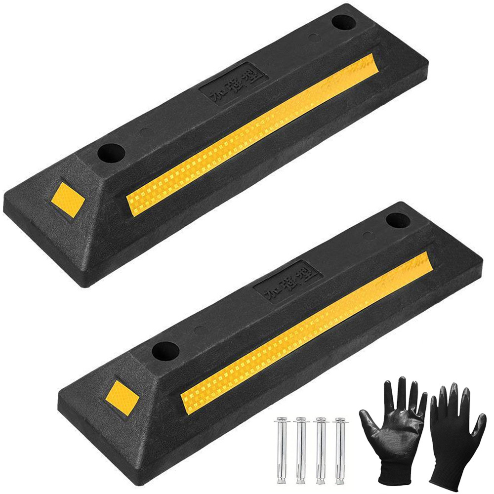 TEMU 2pcs Heavy-duty Rubber Parking Stopper With - Adjustable Height, Fit For Cars & Trucks, Durable Wheel Locator For Secure Vehicle Stability,