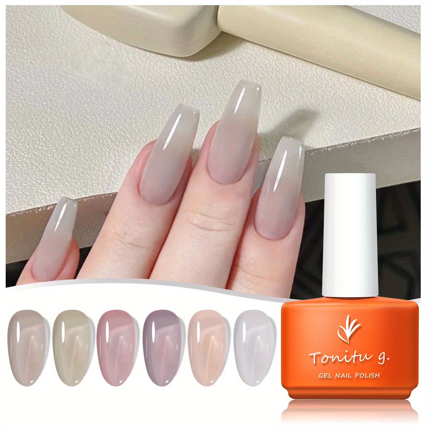 Set za gel nanoš za nokte Tonitu G Jelly Gel 6 boja, 0,24oz polu trajni gel lak prozirno mliječno sivo zeleno plavo nudo smeđe crvene, crni gel lak, set za gel nanoš, dizajn za nokte Soak Off / LED za manikuru uradi sam kućni salon za žene