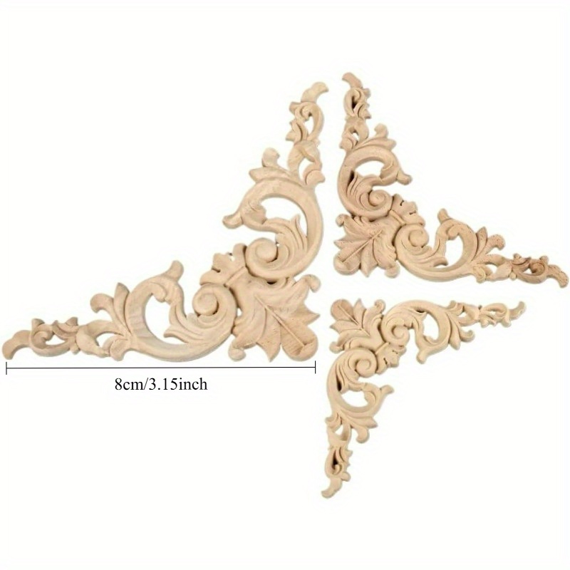 Image of Wood Applique 4pcs Wood Carving Applique Corner Applique Frame Door Decoration Wall Door Furniture Decorative Sculpture Wooden Miniature Model Wooden Decorative Strip Decorative Trim (8cm)