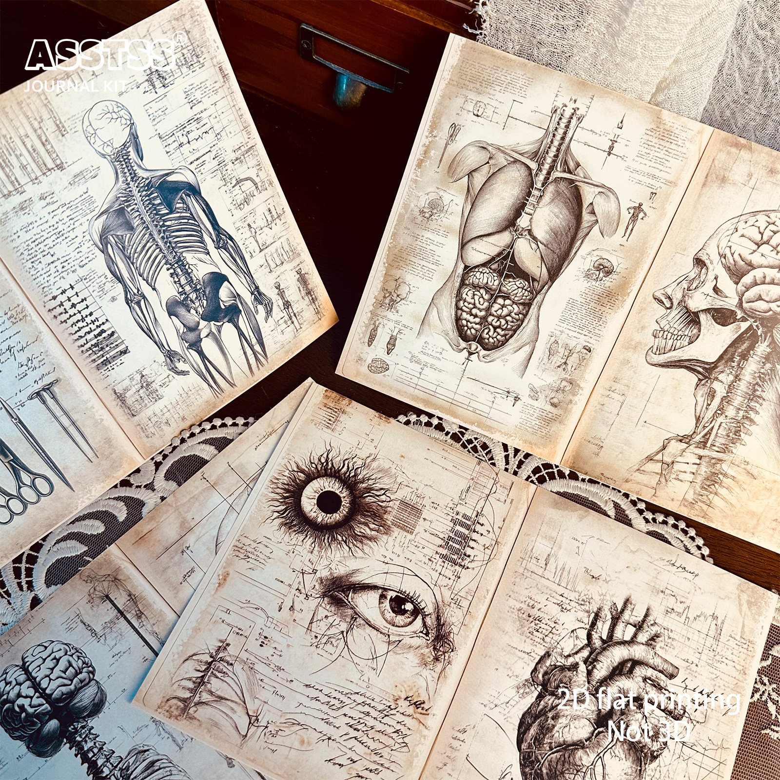 TEMU Asstss 20-sheet A5 [2d Flat] Vintage Human Anatomy Junk Journals, Scrapbook Decoration Paper Pads, Suitable For Arts And Crafts, Scrapbooking