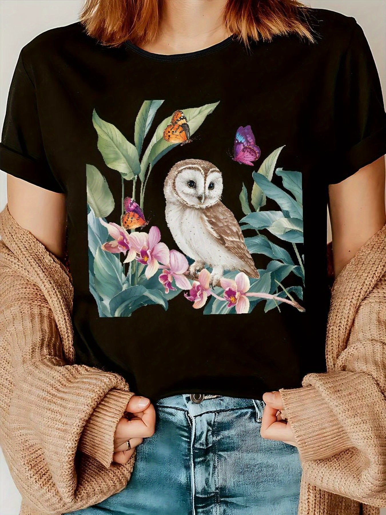 T-shirt Femme Taille S - Motif Hibou Noir, Blanc, Or - Marque Toska - Occasion Très Bon état