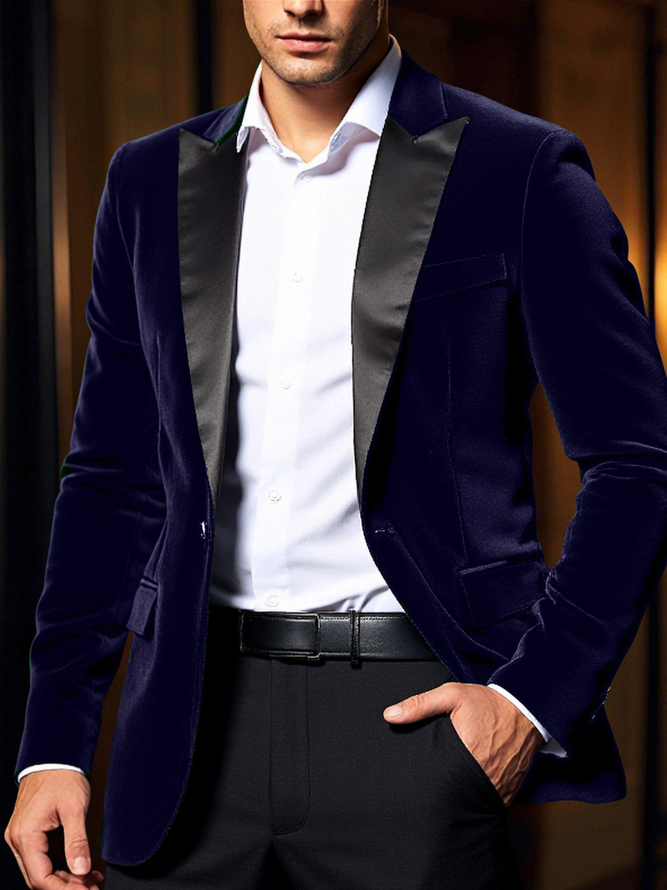 2025 Spring Men S Casual Loose Fit Single-Breasted   - Solid Color Notch Lapel Jacket with Pockets, Regular Fit for Teens & Young Adults, Spring/Fall Versatile Outerwear, Spring Outerwear, Notch Lapel Design, Nonstretch Fabric, Elegant Coat For Men, Elegant   For Men With Velvet, Blue Velvet Coat For Men, Burgundy Suit For Men, Tuxedo, Velvet Suit For Men, Elegant Smoking For Men