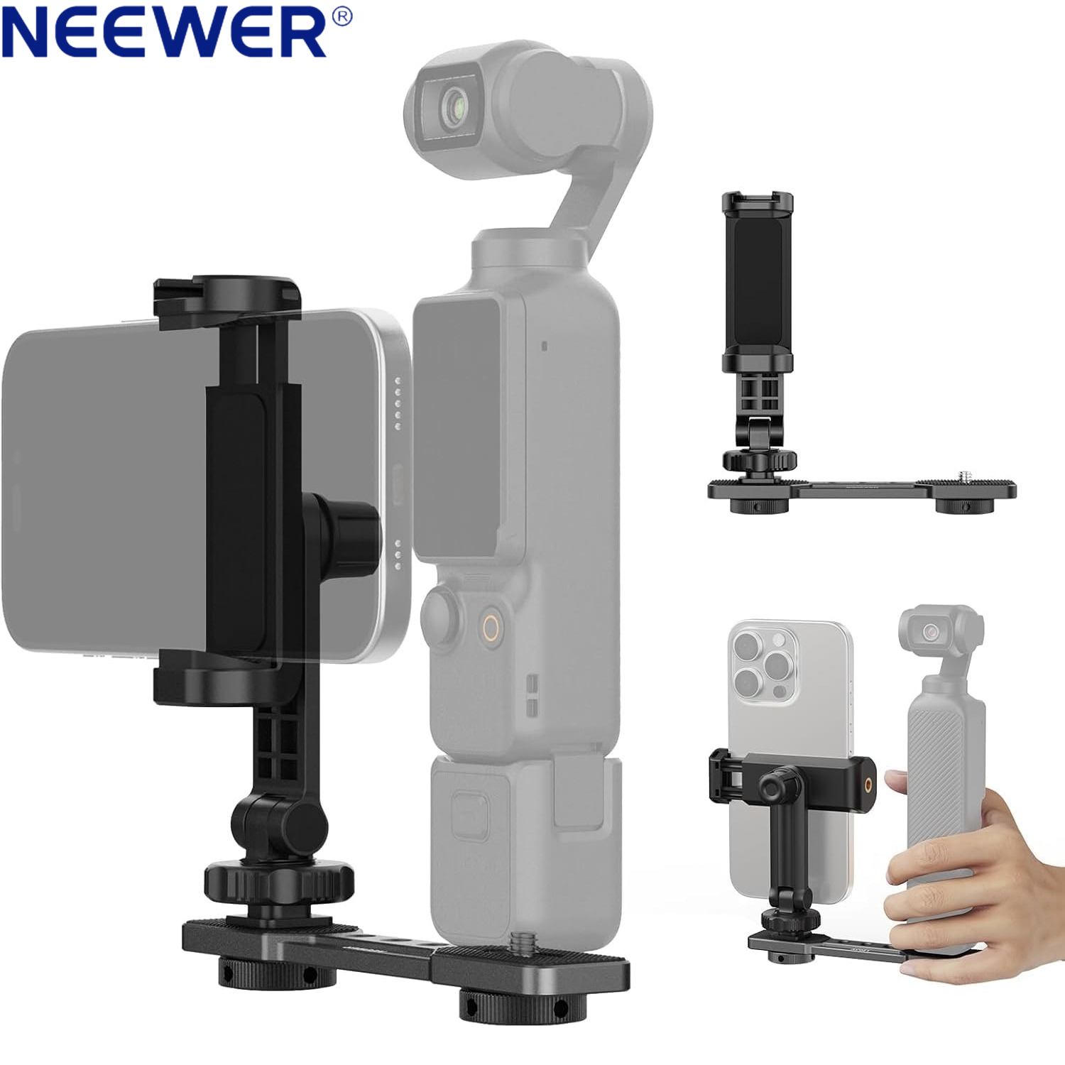 TEMU NEEWER Supporto per telefono compatibile con Pocket 4/Pocket 3 con filettatura per treppiede 1/4" e attacco a scarpa fredda - Staffa espandibile