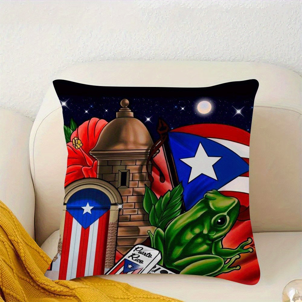 TEMU Puerto Throw Pillow Cover, 1pc 18x18 Inches, Soft Short Plush Material , Machine Washable For Home & Outdoor Decor, Zip Closure(pillow Core Not Included)