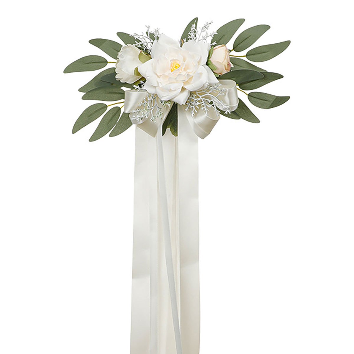 TEMU 1pc Lotus&eucalyptus Flower Rearview Mirror Decoration For Wedding Car Wedding Scene Decoration, Staircase Handrails, Door Handle Bow Rose