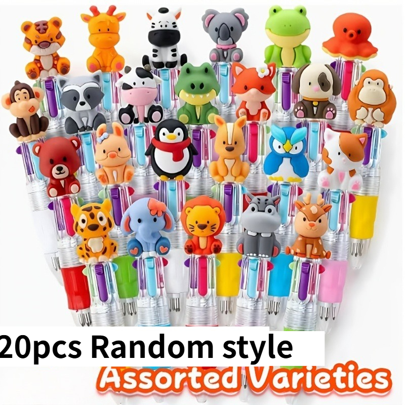 TEMU 10/20/30pcs Zoo 4-color Pens Mini Portable -one Pens, Suitable For Birthdays And Animal-themed Parties, Back-to-school Gifts, Random Styles For