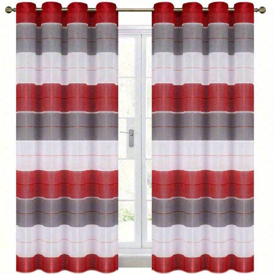 Image of 2pcs/ Set Striped & Colorblocked Fashionable Curtains, Gf3 Type, For Bedroom And Living Room Windows