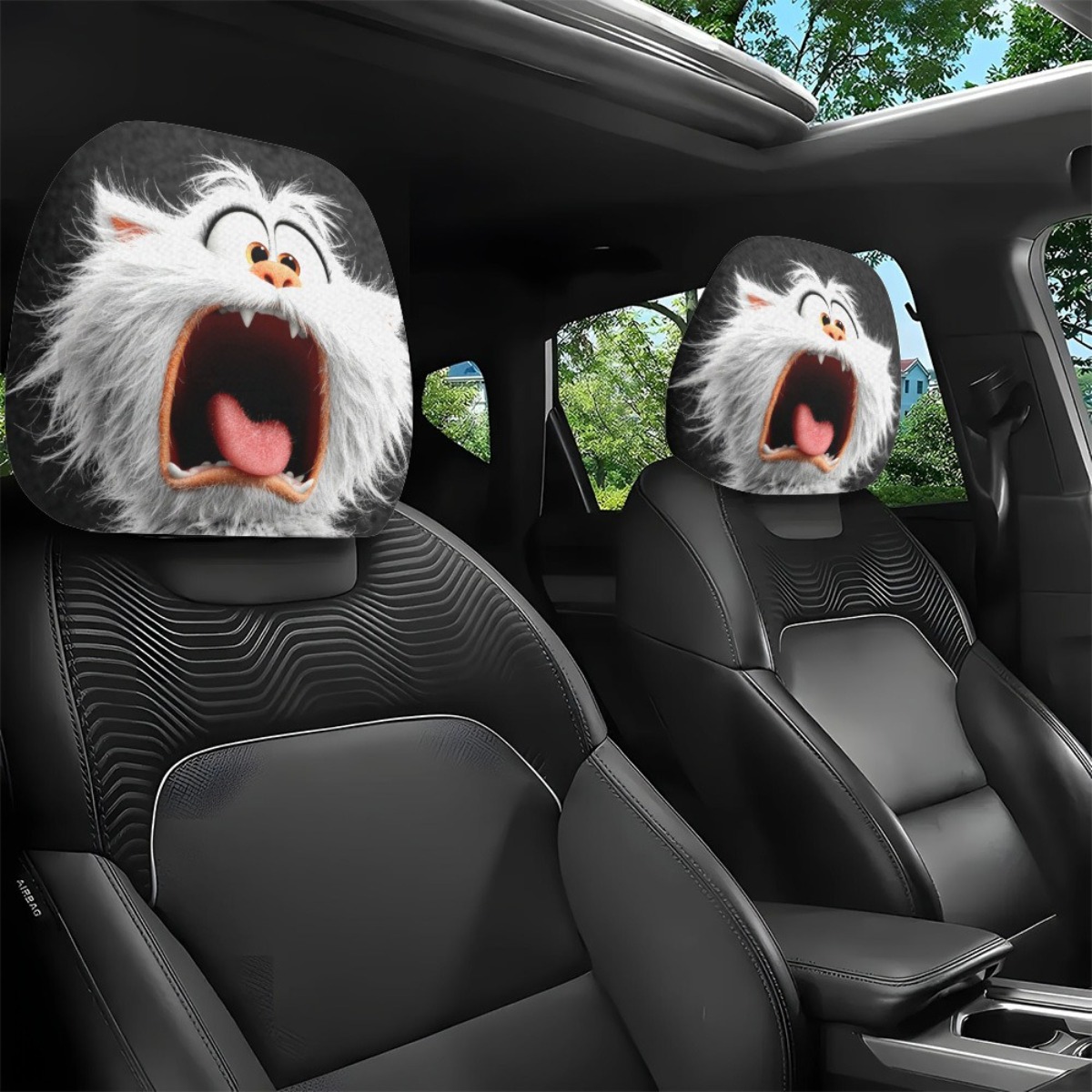 artikel foto 2 stuks speelse cartoon kat afbeelding gedrukte auto hoofdsteunhoezen, 2d plat, verhoogt plezier, stoel hoofdsteun beschermhoezen, modieuze en grappige interieur decoratie, vakantie cadeau, eenvoudig te installeren, universele pasvorm, metgezel voor lange en buiten reizen