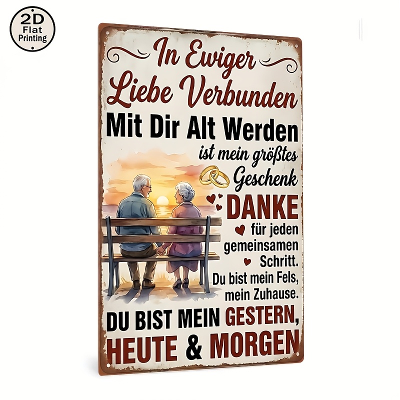 E-shop 2D Flat - . 2D Flat, ein vintage 8X12 Quadratisches Metall Wandzeichen, Ideal für ältere Paare, die sich am Strand die Hand halten,