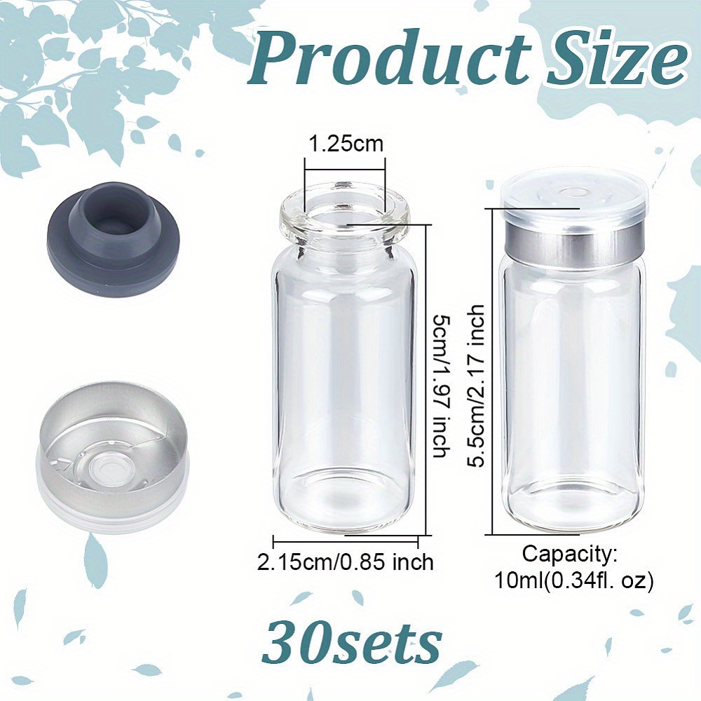30pcs Glass Lab Sample Vials With Butyl Stopper & Plastic Clear 55x21.5mm Capacity: 10ml(0.34fl. Oz) Craft Supplies Stickers Handmade Craft Supplies Stickers Handmade