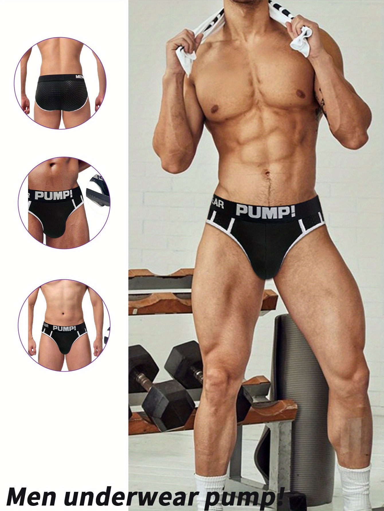 PUMP! Men'S High-Elasticity Breathable Mesh Underwear - Black Yoga & Fitness Briefs with Butt-Lifting Design, Moisture-Wicking for Gym, Workouts & Daily Wear, Gym Underwear, Sleek Underwear, Durable Underwear