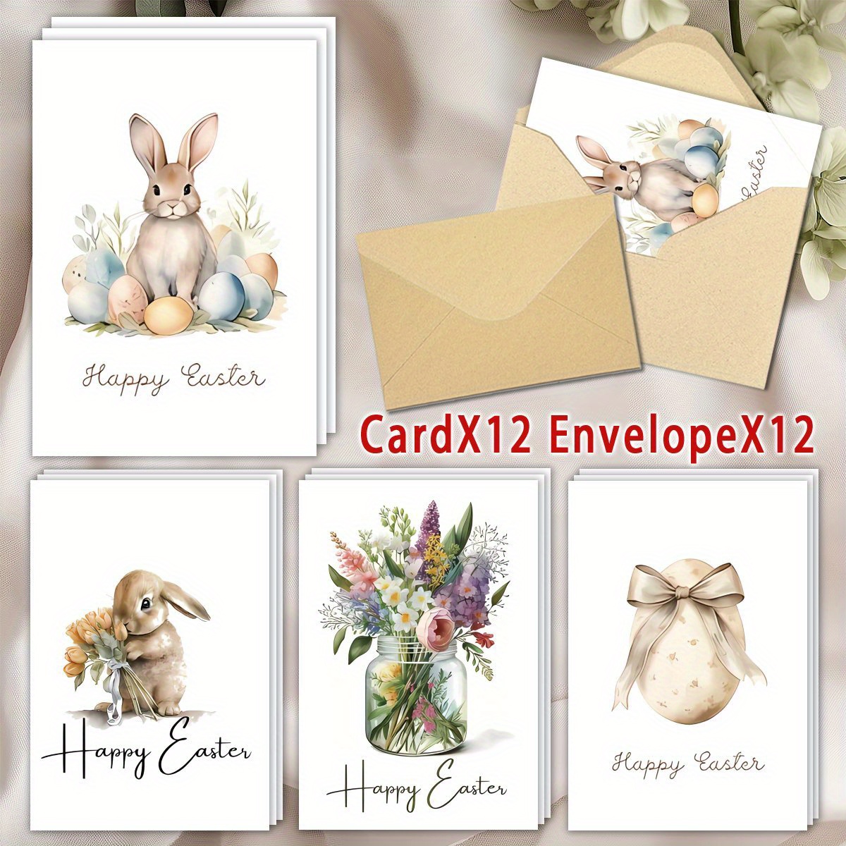 

24pcs(12 Envelopes + 12 Cards) Easter Multiple Blank Greeting Cards For And Easter