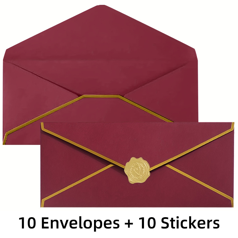 TEMU 20pcs (10 Envelopes And 10pcs Envelope Seal Stickers) Heavy-duty Business Envelopes, -flap 150gsm Thick Paper, Multiple Colors Available, Wax