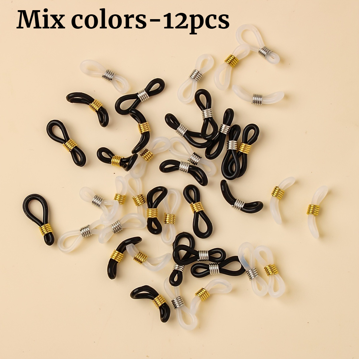 12pcs Black & White Silicone Glasses Chain & Mask Anti-slip - Adjustable Telescopic Rope With For Fashion Glasses, Face Masks, Keychains, Jewelry Making - Portable , Multifunctional Glasses Lanyard