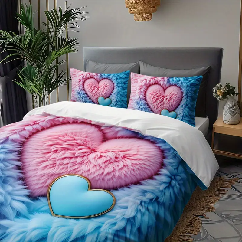 2 3pcs feather love heart duvet cover set 1 duvet cover 1 2 pillowcases without pillow inserts home high definition print romantic soft and comfortable couple style Product details 2