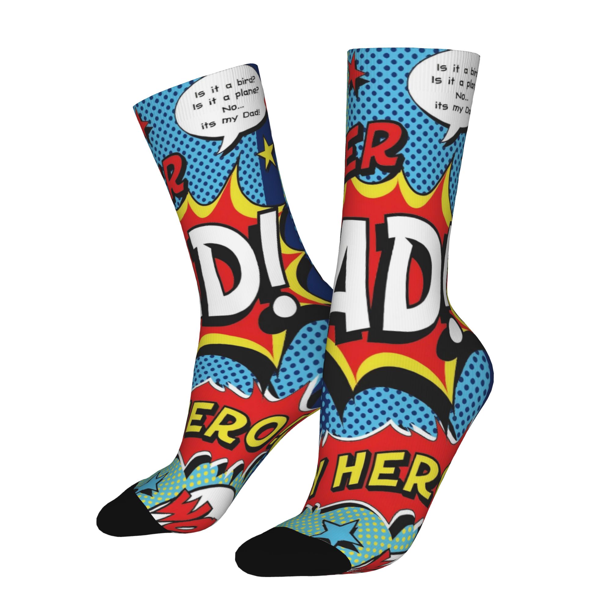 TEMU 1 Pair Hip Hop Retro Father's Day My Hero Comic Book Style Pattern Crazy Men's Compression Socks Unisex Harajuku Seamless Printed Funny Novelty