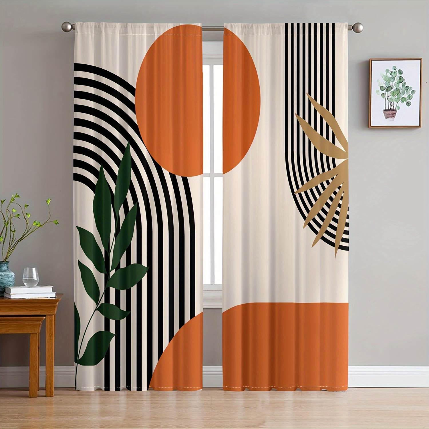 2 Painéis, Cortinas Decorativas para Sala de Estar com Estampa Digital Geométrica Abstrata