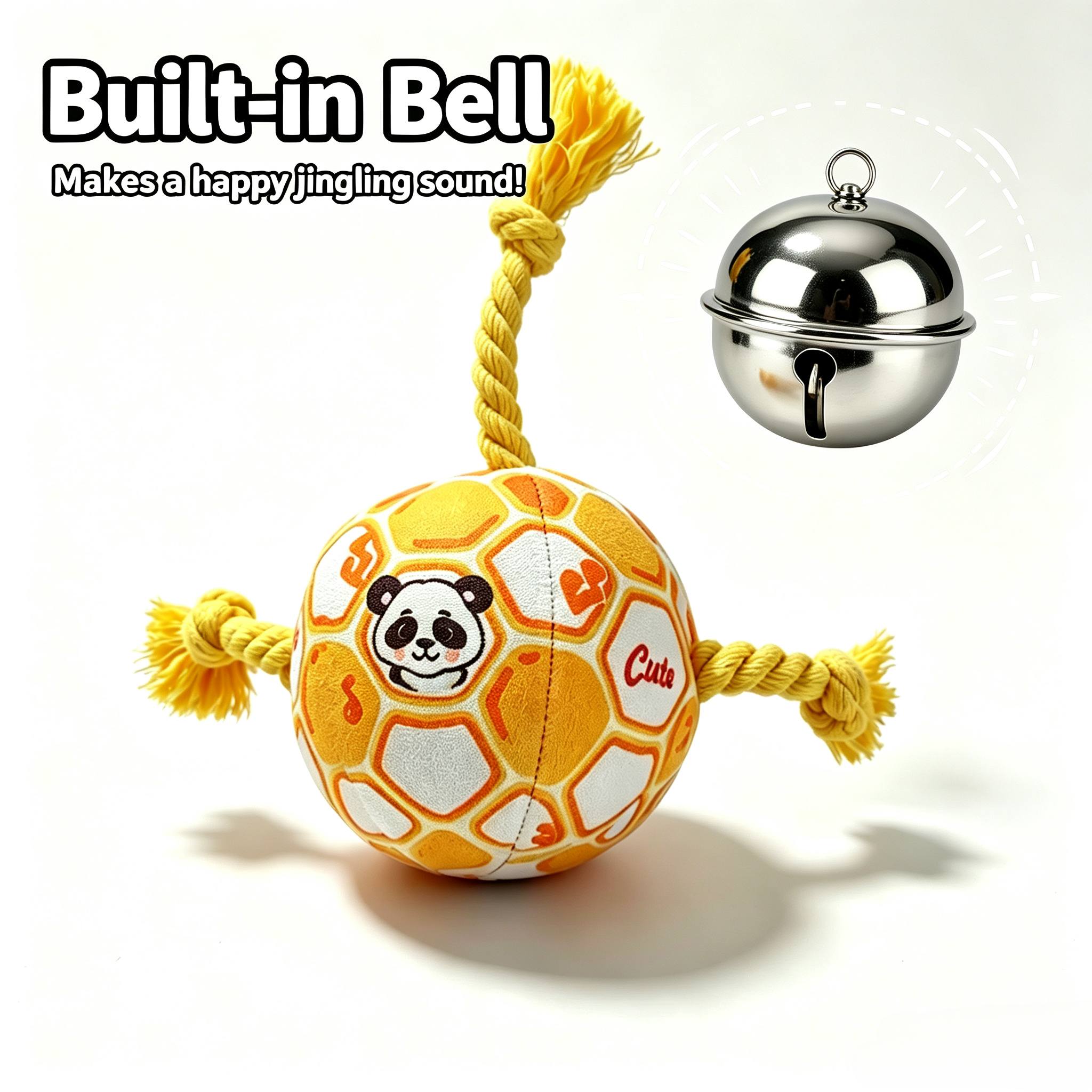 TEMU 3-head Rope Knot Cartoon Print Plush Rope Ball Pet Toy, Sounding, Built-in Bell, Rope Knot Handle Bite-resistant Teething Boredom Relief