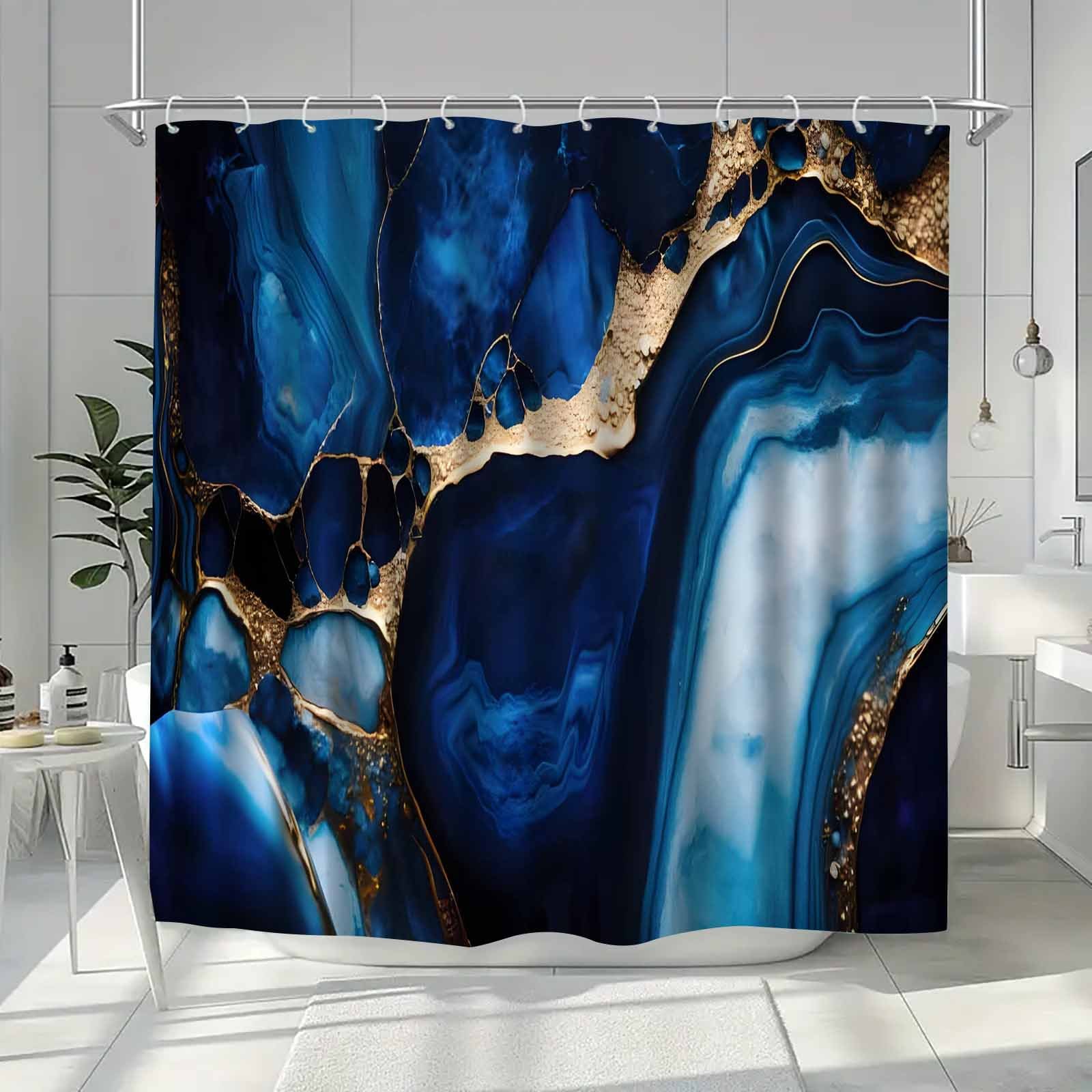 TEMU Jit1pc Luxurious Blue Marble Design Shower Curtain, Sophisticated Elegant Bathroom Curtain, Decorative Shower Curtain For Home, Partitioned