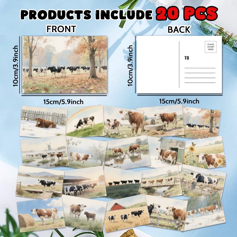 TEMU 20pcs Of -style Cow Postcards Upgraded Thick Paper, A Everyday Gift For , Perfect For Congratulations, Birthday Thank-yous, Positive