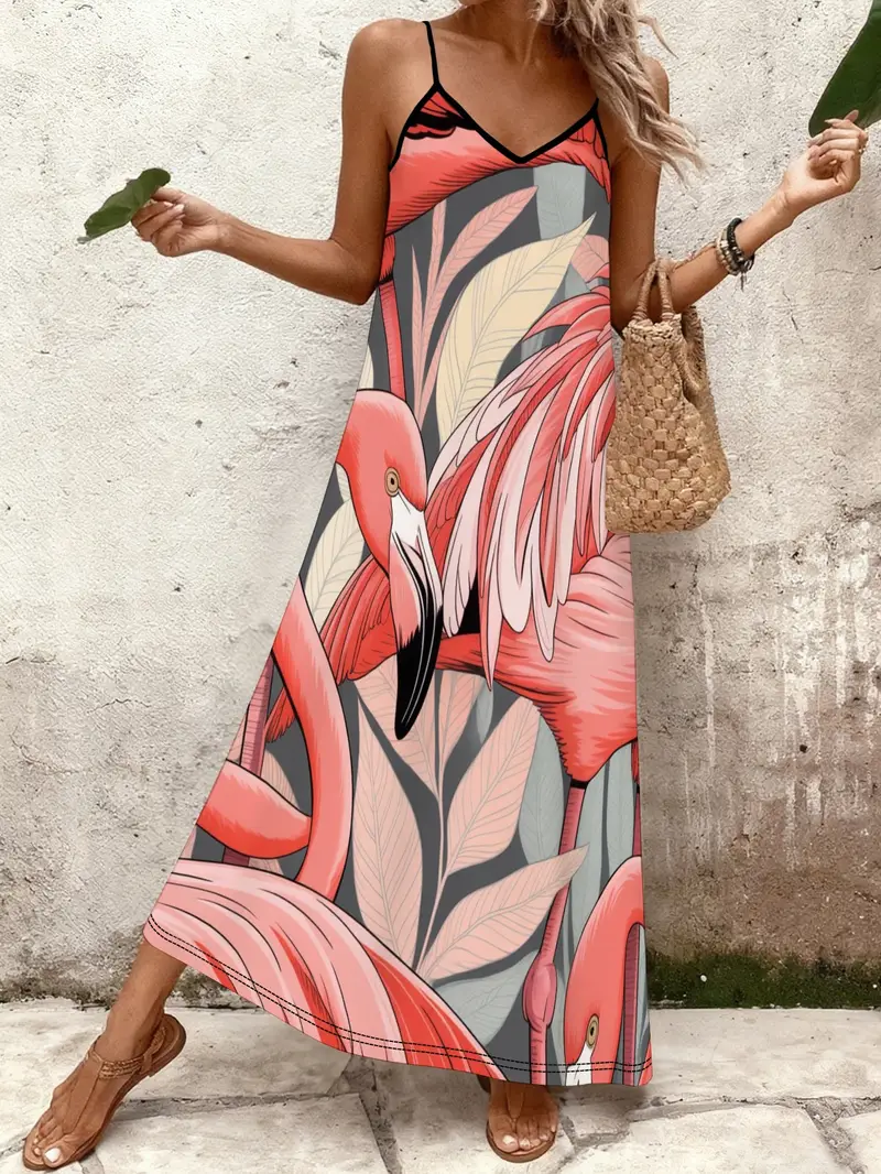 flamingo leaves women s casual elegant sleeveless dress - Temu Iceland flamingo leaves women s casual elegant sleeveless dress - Temu Iceland
