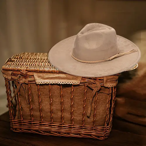 wide brim fedora hats suede western hat with belt solid color vintage panama hat for adult